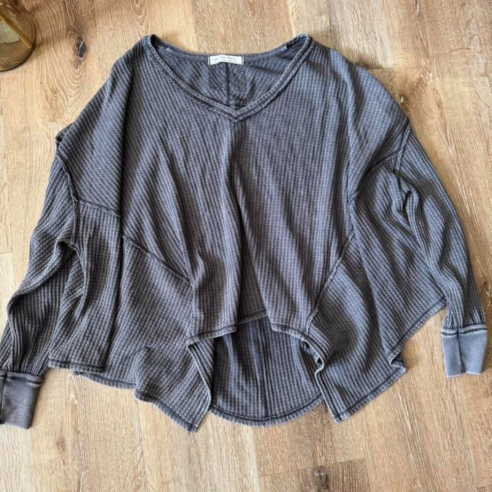 We the‎ Free Gray Women Coraline Thermal Top Oversize Waffle Knit Size S